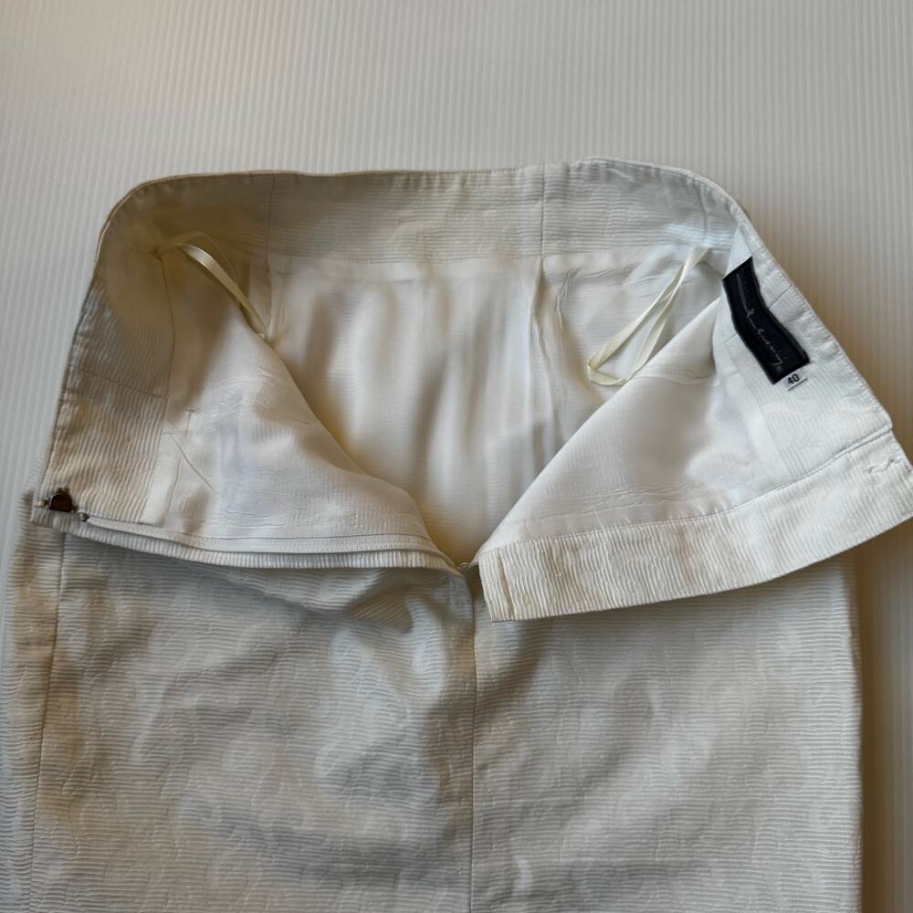 Vtg 90s Ivory Cotton Jacquard Pencil Skirt Italian IT40 US4 Bridal Euro Summer - Picture 4 of 16